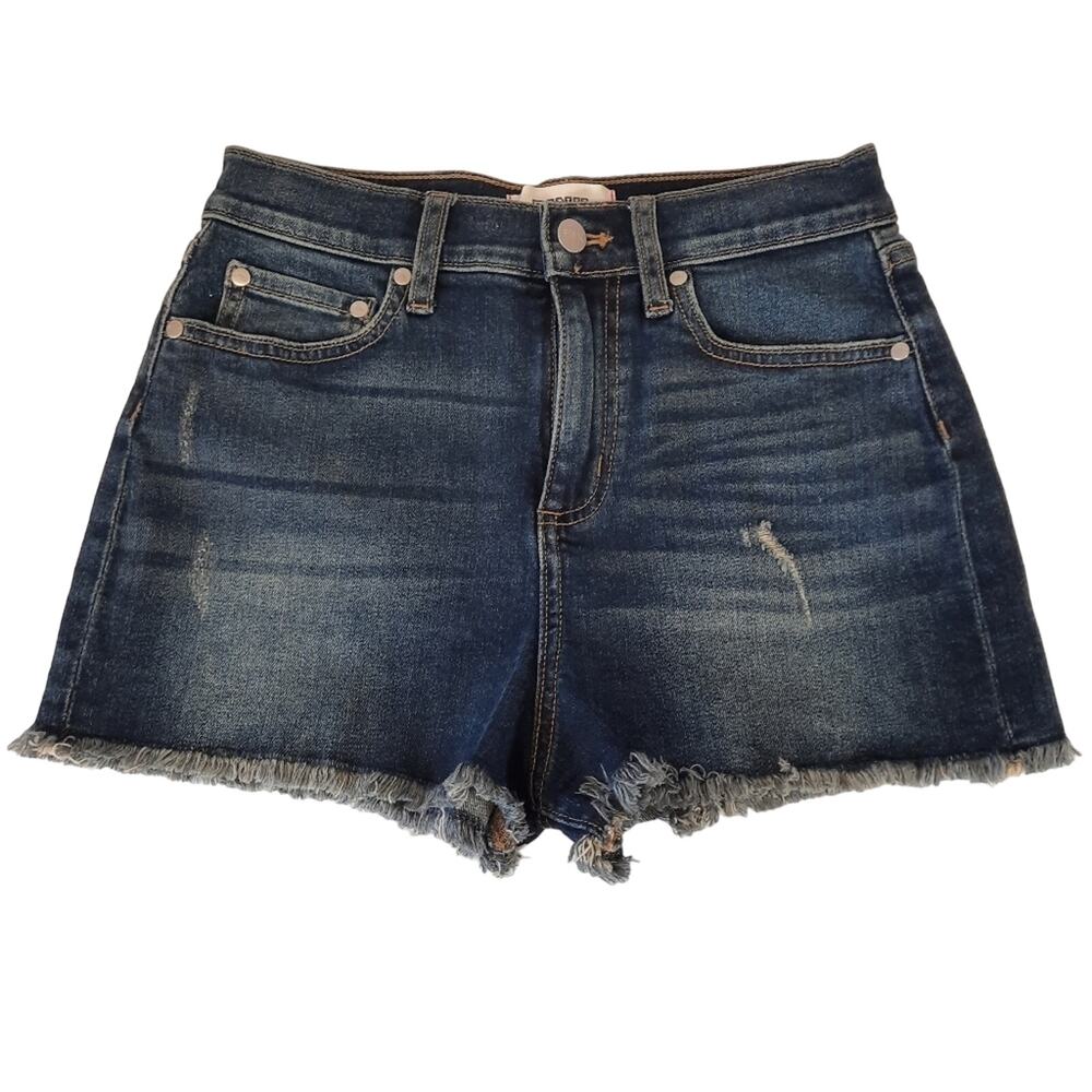 PINK high-waisted distressed raw hem jean shorta